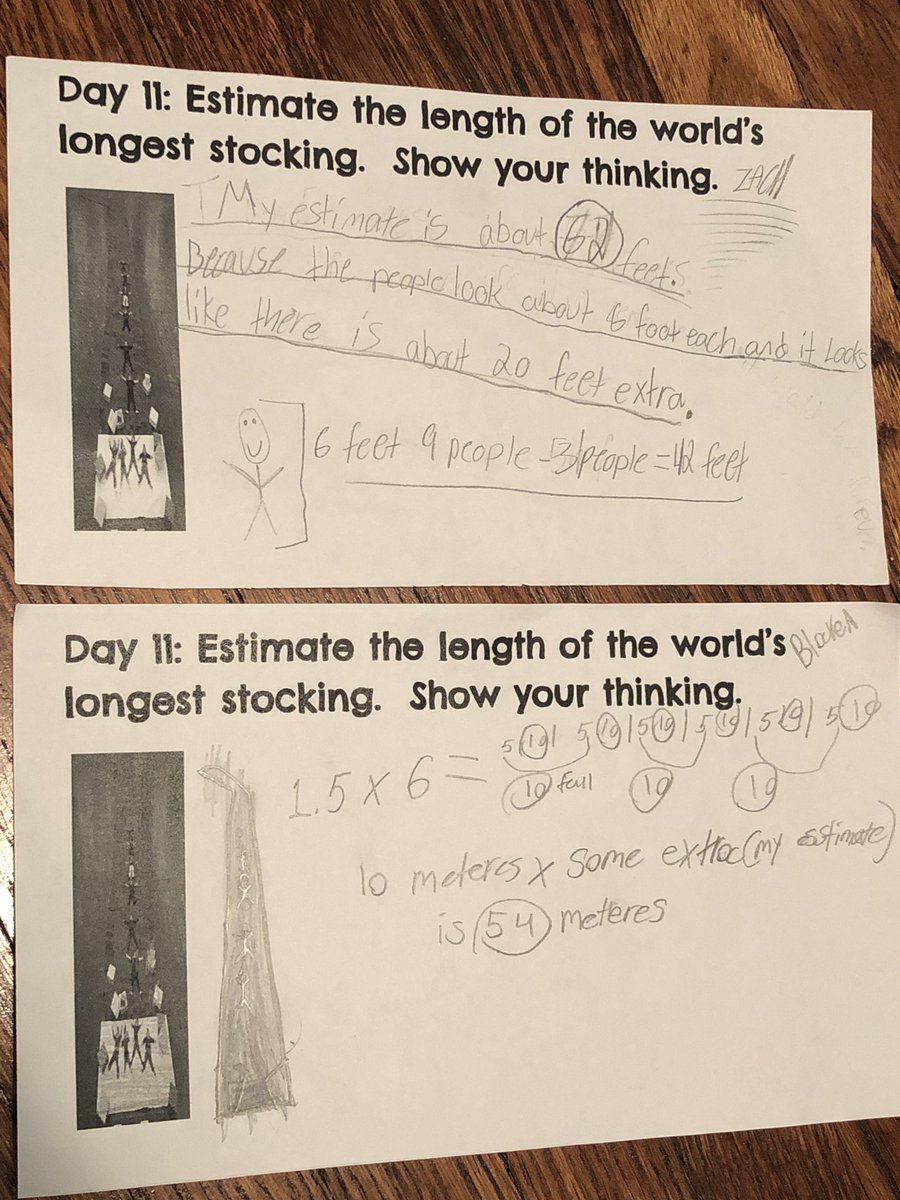 hey_jarnold's tweet photo. On Day 11 of the #12daysofTweetmas, we looked at the world’s largest stocking and students made estimates on how long they actually think it is! Check out what they did! @central_public @TVDSBmath #TVDSBMath https://t.co/dIydmY6tb4