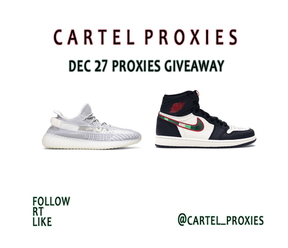 Cartel_Proxies's tweet photo. 💥Dec 27 Yeezy Static / AJ1 High OG Proxy Giveaway💥

Use code CARTEL15 for 15% off all Dec 27 proxies https://t.co/oJqxsyZvJn

Must RT + follow @Cartel_Proxies + like this tweet

5 Random RT'ers get:

10 Chi datacenter proxies
10 US residential proxies

Ends 12/26 @ 8PM PST ⏳ https://t.co/Bu1JTaDhc4