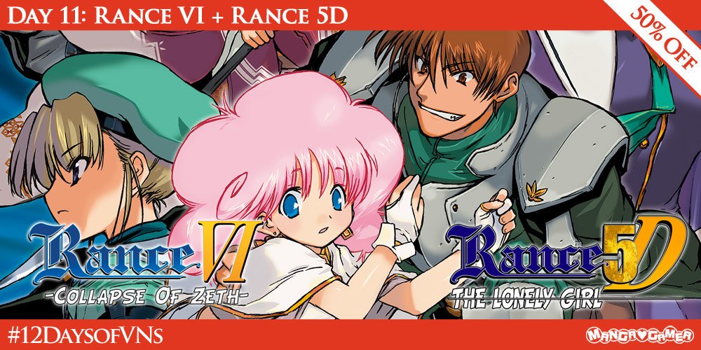 MangaGamer's tweet photo. Only four hours left to get your copy of Rance VI + 5D for 50% off! #12DaysOfVNs
https://t.co/EbdLmKijeG https://t.co/YYPaz1FScO