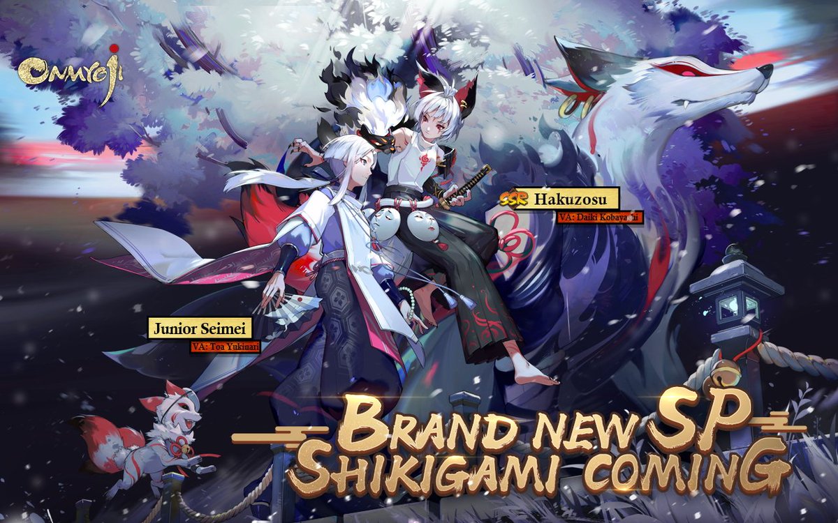 Onmyojigame's tweet photo. As our first anniversary is coming! New SSR Shikigami Hakuzosu and SP Shikigami Jr. Ootengu will arrive in Heian-Kyo after the update on December 26th! Stay tuned for the 5 summon events that come along with them! 

#Onmyoji #Hakuzosu #JrOotengu #Anniversary https://t.co/69Belfz1uo
