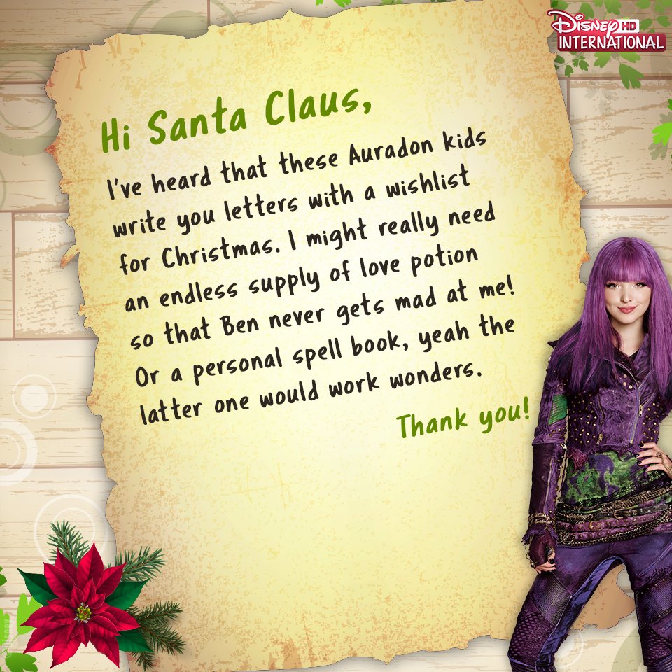 Disney International HD Twitterissä: "Mal's absolutely asking the right  gifts from Santa Claus! Wish we could ask for Ben or the love potion or  both, right? 😉🥰 @DoveCameron #ChristmasEve #Christmas #Holidays  #Celebration #