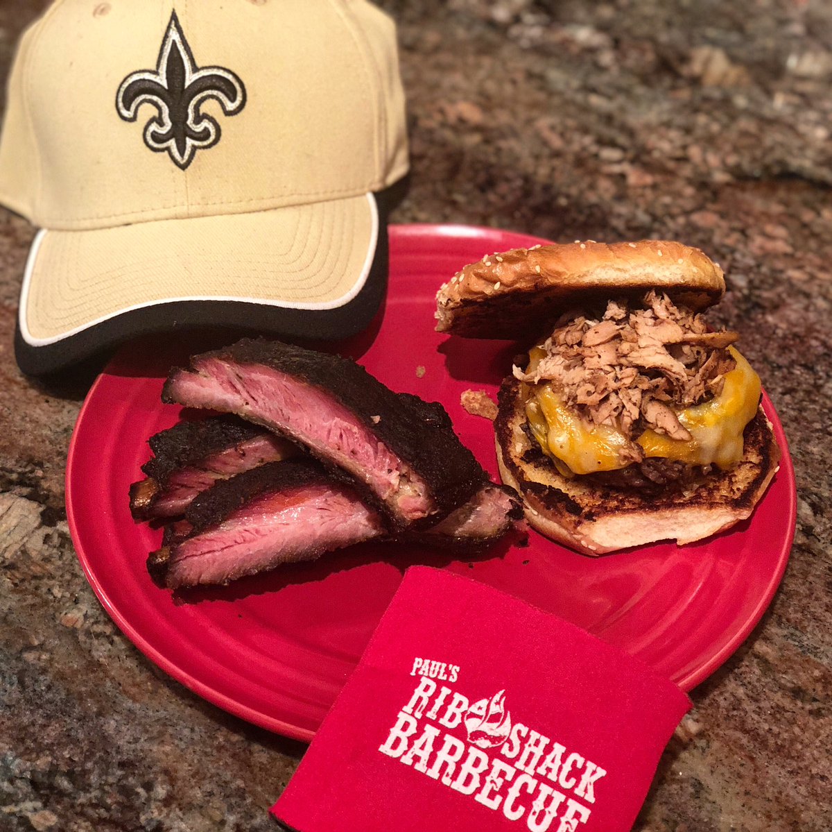 BishopofBBQ's tweet photo. The #WhoDatRibs tradition of cooking ribs for every @saints game continues, accompanied by sautéed turkey-shavings topped cheeseburger! #GoSaints #WhoDat #DomeFieldAdvantage #SuperBowlIsOntheRibList https://t.co/arsH2mzv6f