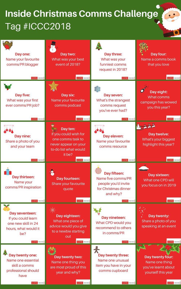 ciprinside's tweet photo. It’s Christmas Eve, which means it’s the final day of our Christmas Challenge!
End the challenge on a reflective note and tell us one thing you’ve learned about yourself this year.
#ICCC2018 https://t.co/GCLsY5z0SK