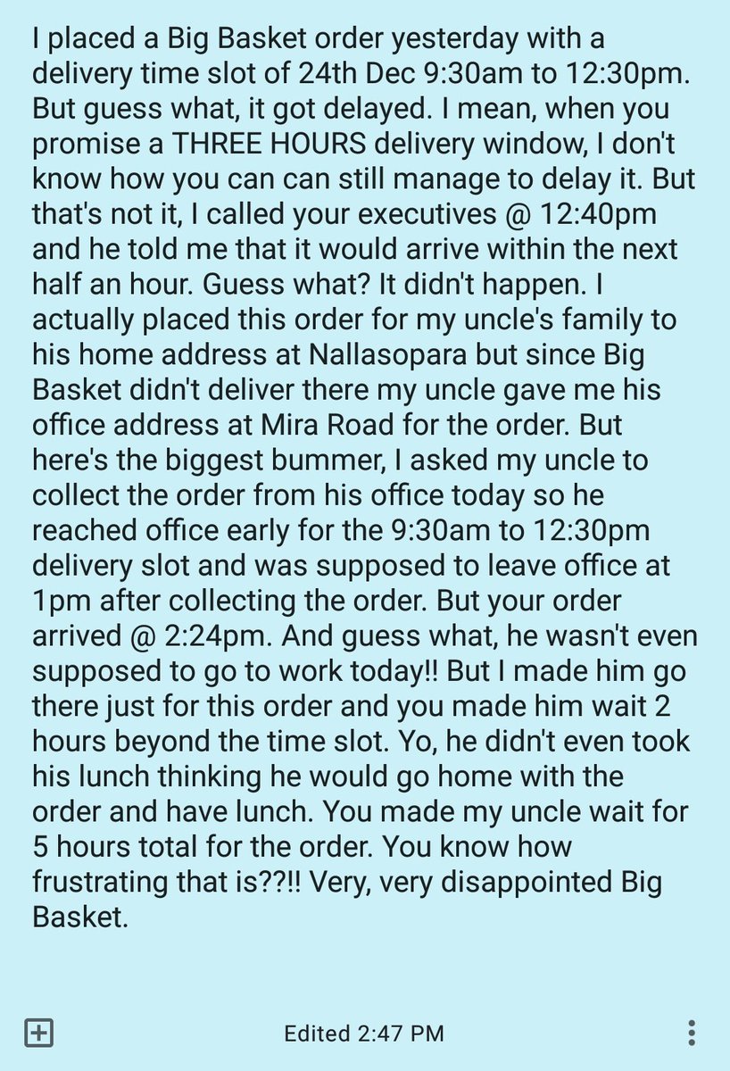 ThatHungryBloke's tweet photo. Yo @bigbasket_com, this ain't it chief. Very, very disappointed! #BigBasket, you are the #Grinch. https://t.co/iXjPWsBLTe
