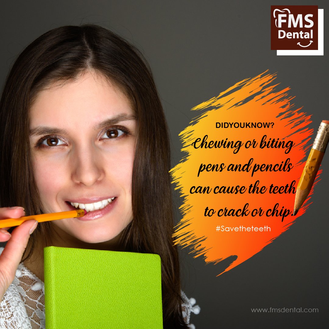 FMSDH's tweet image. #DidYouKnow chewing of things like pens, pencils etc. can be very bad for your #teeth, leading to a #crackedtooth or chips in your teeth.
For immediate dental restoration conatct #FMSDental today! Call/Whatsapp at +91 8885060770 #dentalcare #MondayMotivation