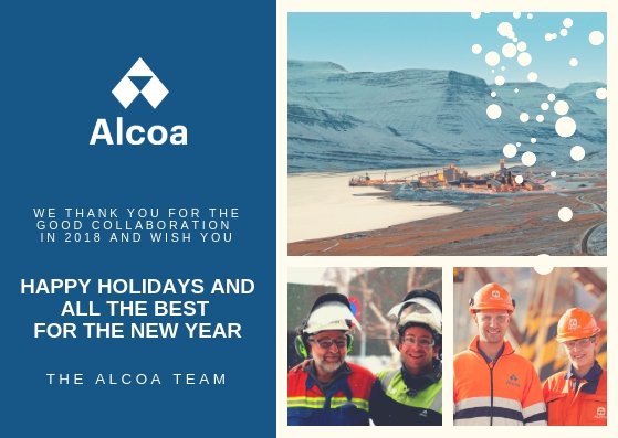 jaahr's tweet photo. Tusen takk til alle våre samarbeidspartnere for et godt 2018. Vi gleder oss til fortsettelsen! God jul og godt nytt år fra alle oss i Alcoa https://t.co/oeQ1BJEzdx