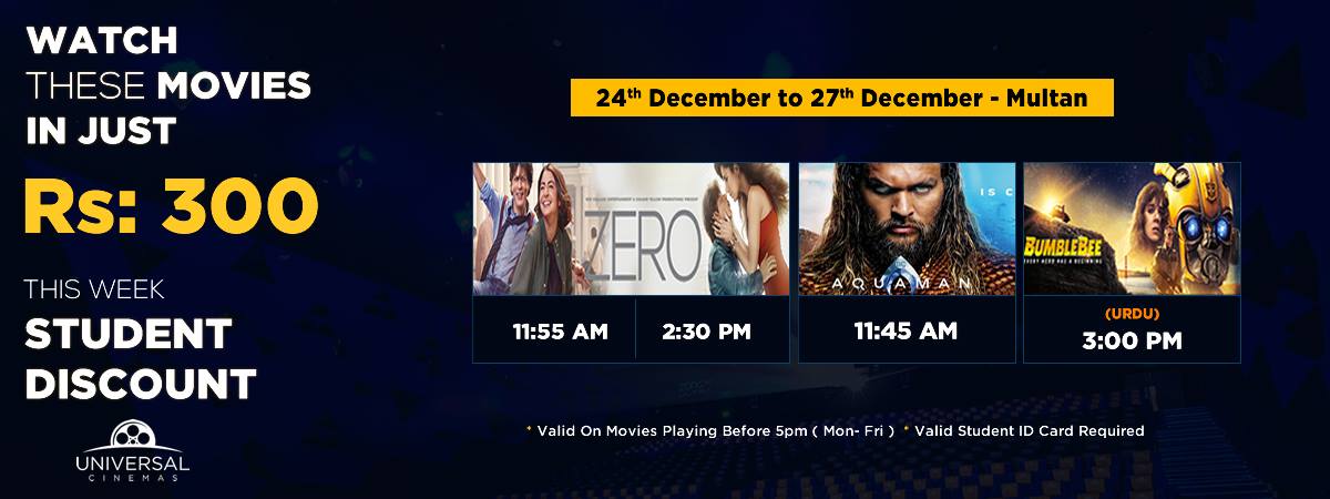 universalcinema's tweet photo. **MULTAN SCHEDULE**
Monday 24th to Thursday 27th December
#UniversalCinemas #Emporiummall #Multan https://t.co/NPldmZetwX