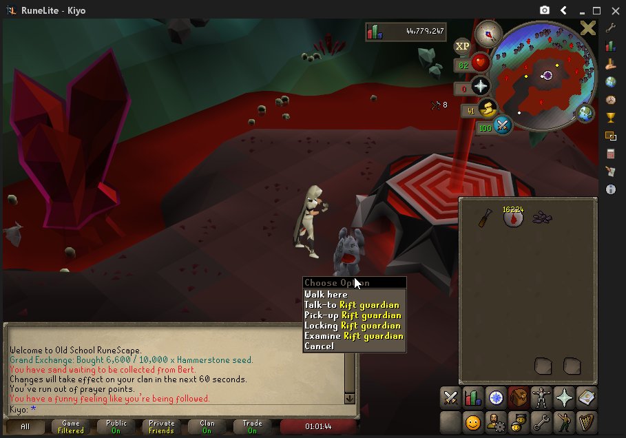 Just got my 2nd osrs pet, first was heron and just got Rift Guardian at 80 rc, 18k til 81 :D