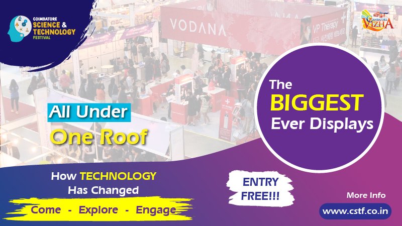 CSTFEvent's tweet image. Everything Under One Roof!

Discover New Generation of INNOVATION &amp;amp; CREATIVITY in Coimbatore City!

COME &amp;amp; UNLOCK Your Mind Full Potential.

6th &amp;amp; 7th Jan, 2019, 10AM To 5PM @ Codissia Trade Fair Complex

Entry Free for Public - facebook.com/events/7605487…

#CSTF #CelebrateCoimbatore