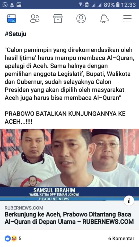 Disuruh ngaji capres nomor 2 batalkan kunjungan ke Aceh.