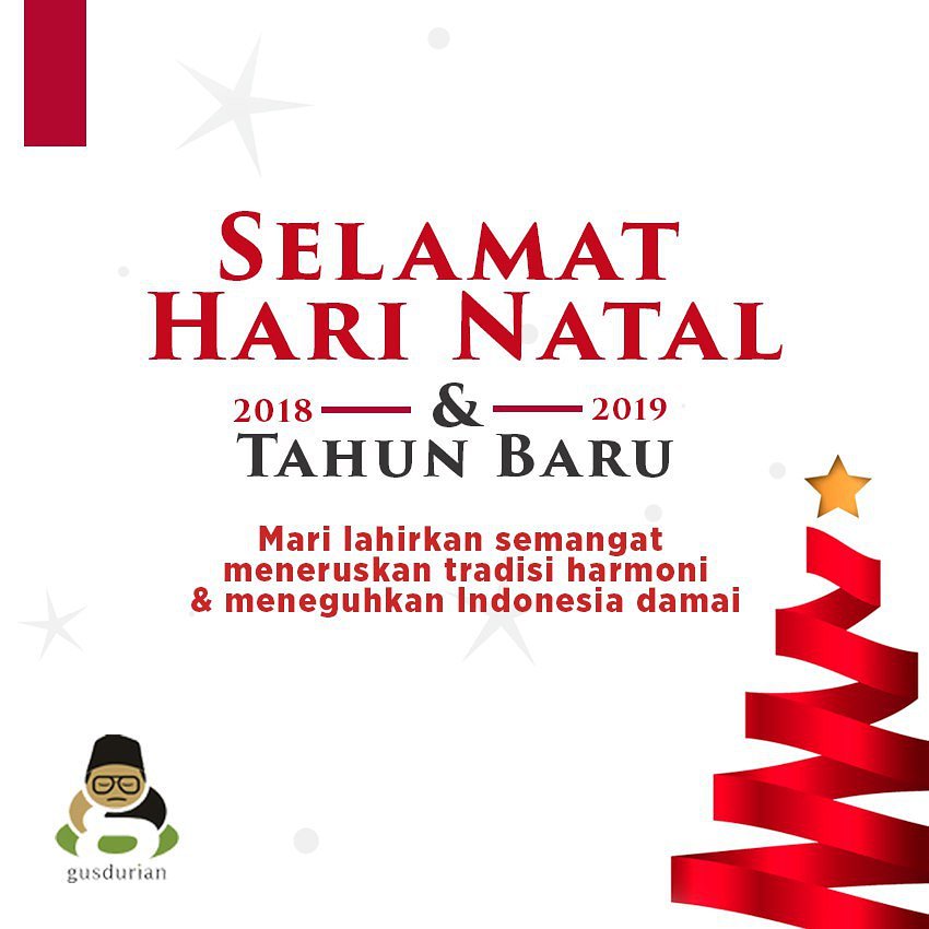 GUSDURians's tweet photo. Kepada segenap umat Kristiani kami ucapkan selamat hari Natal 2018. Mari kita lahirkan semangat meneruskan tradisi harmoni dan meneguhkan Indonesia damai.
Btw di hari natal ini, hadiah apa yang ingin kamu peroleh, tuips?
#natal2018
#natal2018gusdurian
#indonesiadamai https://t.co/df1XqPX6jl