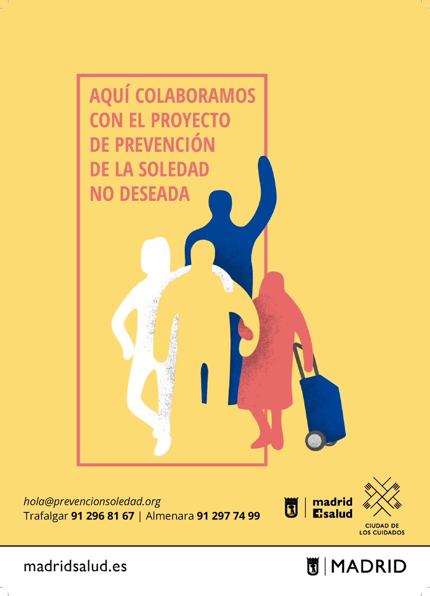 CAFMadrid's tweet photo. ¿Conoces el Proyecto de Prevención de la Soledad No Deseada #PSND puesto en marcha por el Ayuntamiento de @MADRID ? ¡Descarga el tríptico y el cartel, y colabora! #AFColegiados https://t.co/DfRhP0AYQ0 https://t.co/OxK5HBqAOH