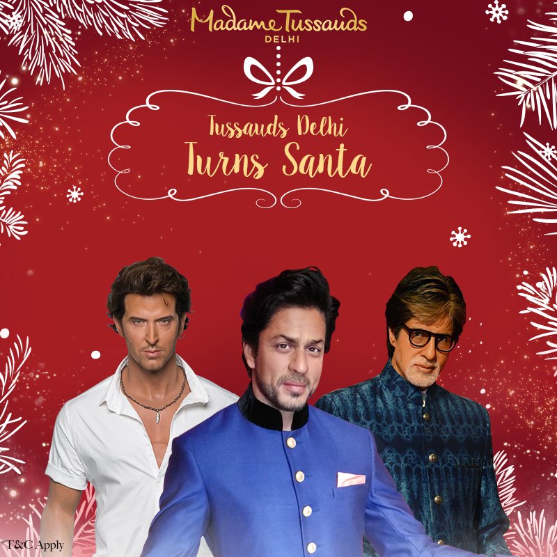 Tussaudsind's tweet photo. It's #Christmas time and #TussaudsDelhi turns Santa to give you a gift of #FamousFun. This festive season, book your tickets online and avail a flat 35% off on your tickets. Book now: https://t.co/QbMFQX8Gbg https://t.co/ViGzuWuVWy