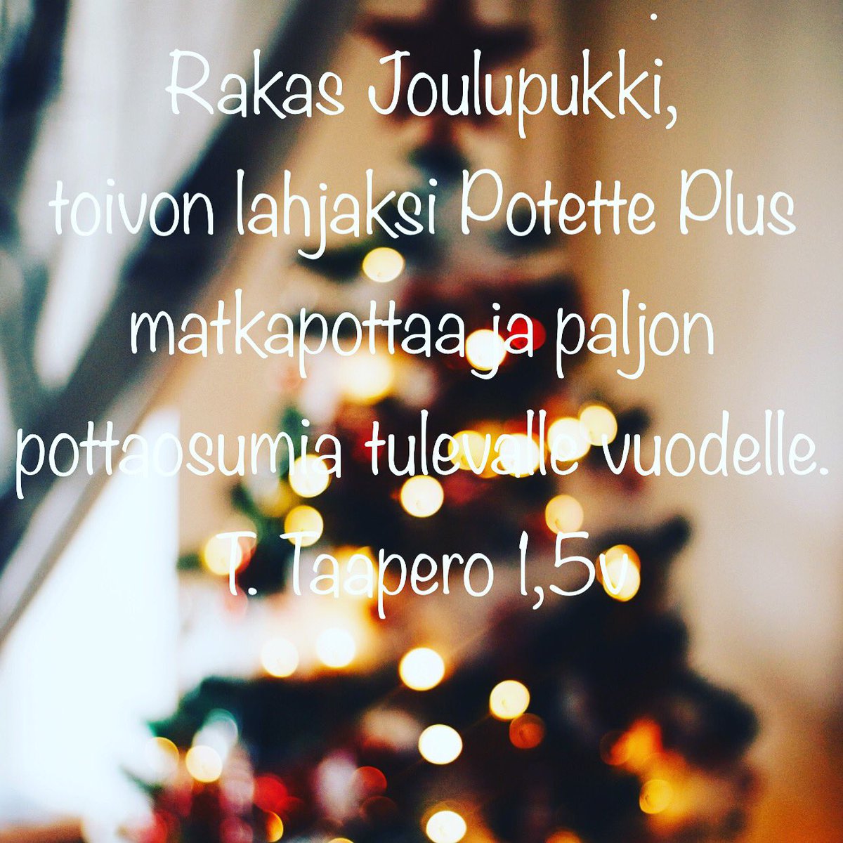 matkapotta's tweet photo. Kiitos upeasta vuodesta 2018 kaikille asiakkaillemme, jälleenmyyjillemme ja yhteistyökumppaneillemme. On ollut ilo palvella teitä ja tehdä yhteistyötä kanssanne. Hyvää joulua teille kaikille. Iloa, valoa ja energiaa vuodelle 2019! #potetteplusfinland #joulu #joulu2018 #kiitos https://t.co/PAMcuaQTii