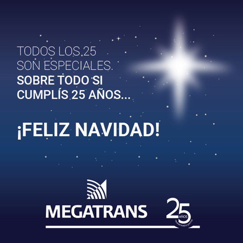 MegatransSA's tweet photo. Desde Megatrans, te deseamos una muy feliz navidad! 🎅🎄Para nosotros está por comenzar un año muy especial, dónde cumplimos 25 años de trayectoria ✨ y queremos agradecerte por ser parte de ello.
Felices Fiestas! 🥂 https://t.co/Rb20SuAOE8