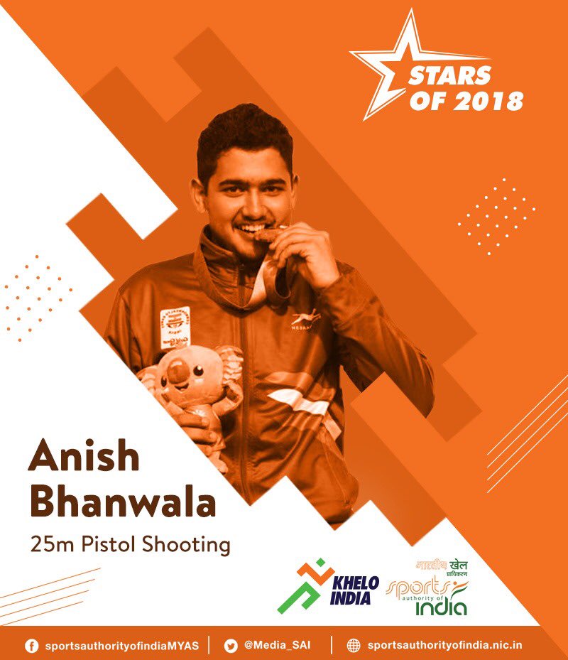 Media_SAI's tweet photo. 15 year-old #AnishBhanwala who rose to prominence at the 2018 #KheloIndia School Games, became India’s youngest gold medalist at the 2018 Commonwealth Games in the men’s 25m rapid fire pistol. #StarsOf2018 ⭐️
@ImAnishBhanwala @OfficialNRAI @ISSF_Shooting #Shooting #SAI🇮🇳 https://t.co/yQU7YgBn0B
