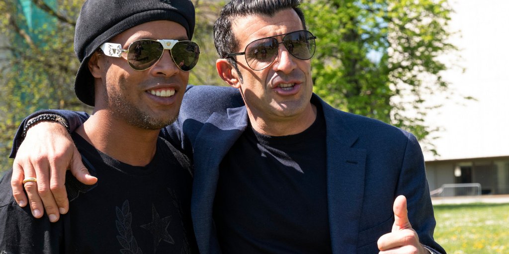 UNGeneva's tweet photo. 🤩 So much star-power! In April, @10Ronaldinho &amp; @LuisFigo visited the Palais des Nations ahead of the @UN - @UEFA #MatchForSolidarity 🤝, together with many other football legends!

👉More UN Geneva 2018 📷 highlights: https://t.co/dSRSlRYTmI https://t.co/g1bRO3SWN2