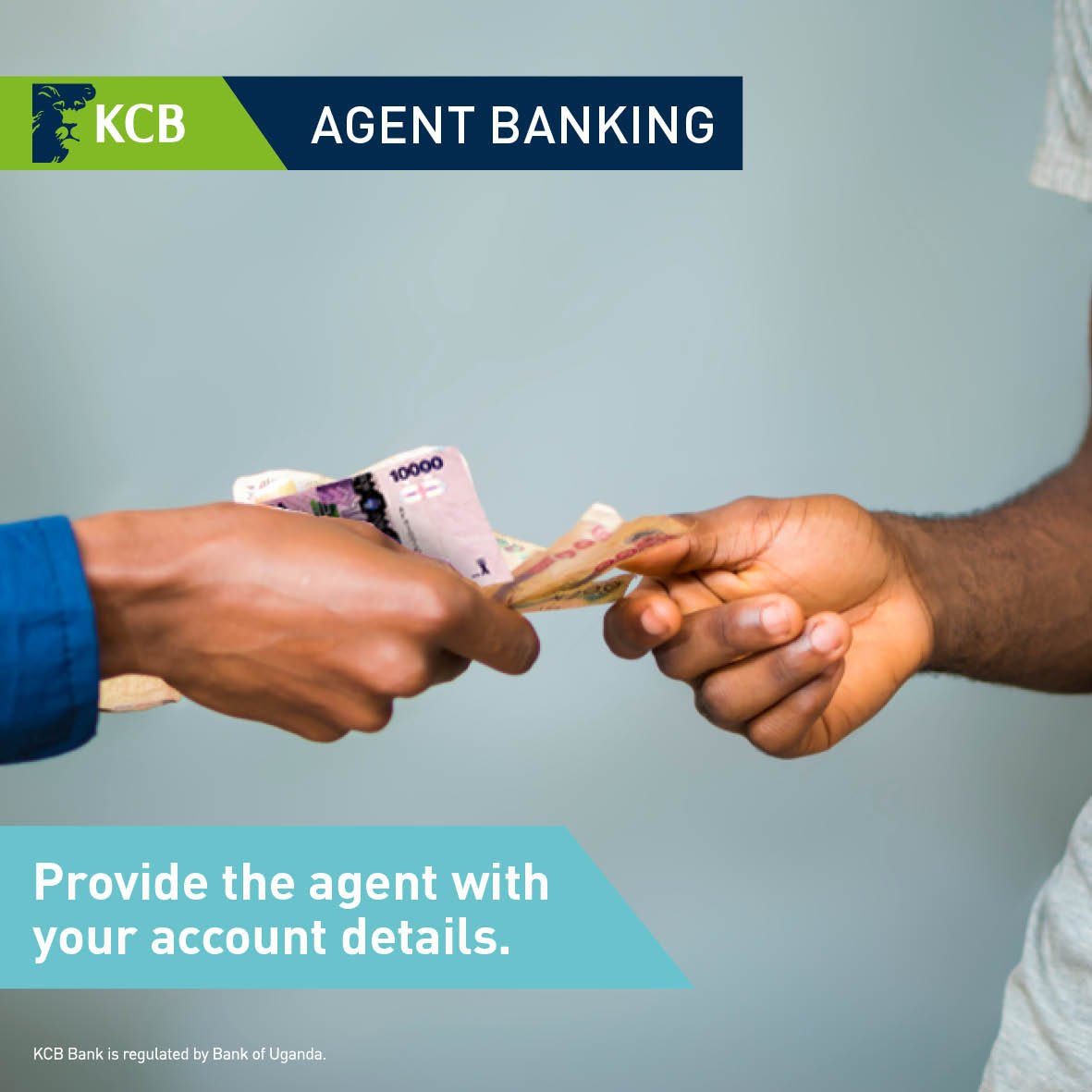 kcbbankug's tweet photo. #SecurityTips 
Dear customer , when using our agency banking services, please provide the agent with your account details and the money to be deposited. 
#YourSecurityOurPriority. https://t.co/4ejksYrELp