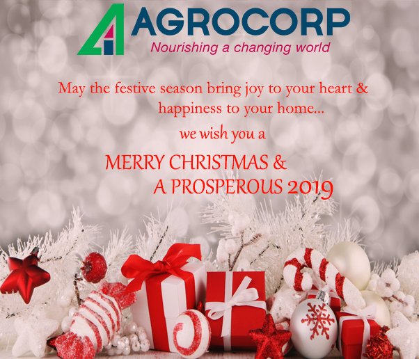 Agrocorp's tweet photo. Merry Christmas and a Happy New Year from the Agrocorp team! May the festive season bring joy to your heart & happiness to your home.
#Agrocorp #AgrocorpProcessing #AssociatedGrain #HappyHolidays #2019 https://t.co/6VcyoLgzRI