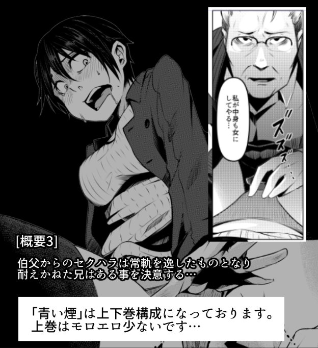 C95新刊「青い煙」上巻
簡単に概要まとめました!
※今回もまたマニアックなもんになりました
そしてモロエロ少ないです… 