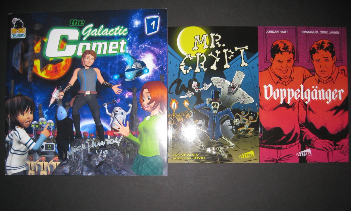 AninganKenojuak's tweet photo. #GalacticComet by @CometGalactic arrived last week! Canβt wait to share this fun book with my 5-yr-old nephew. Book 2 launches soon on Indiegogo. Check 'em out -- they delivered fast! Also got some good @ALTERNACOMICS #Doppelganger & #MrCrypt TPBs! #movetheneedle #TeamComics 1/2 https://t.co/qgGPqIBf8C