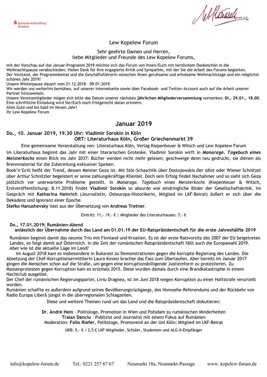 Der Vorstand, der Programmbeirat und die Geschäftsführerin wünschen Ihnen geruhsame und erholsame Weihnachtstage und ein möglichst schönes Jahr 2019! #FroheWeihnachten