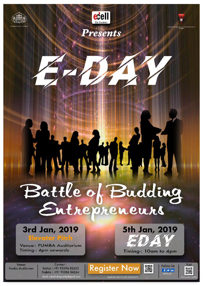 ed_pumba's tweet photo. Finally the wait is over! 

ED Cell (PUMBA) presents Entrepreneurship Day 2019.  
Mark the dates on the Calendar - 3rd and 5th January 2019

For more information visit : https://t.co/70PwbywBpr

#EDCELL #E-Day #entrepreneurship #EntrepreneurshipDay #investors #Flagship https://t.co/htKGHUWV34