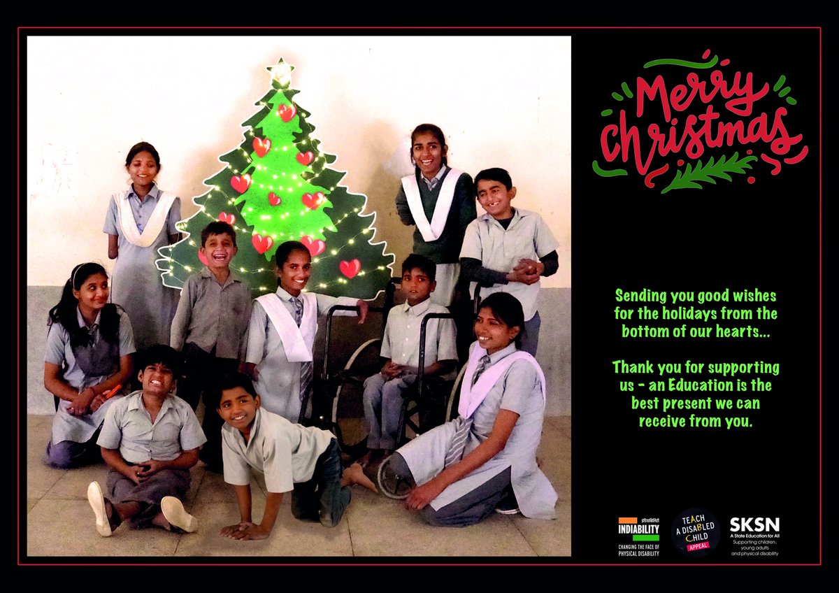 Indiability's tweet photo. #MerryChristmas from the #Indiability Trustees to all our donors, friends, and well-wishers. Thank you for your continued support. You are our backbone, because without you, we would never be able to help our kids w/ #disabilities get through school + college! #Education4All https://t.co/mQsIENMfSn