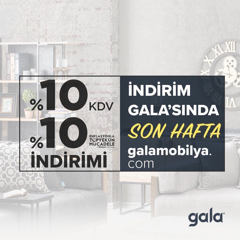 %10 KDV ve %10 enflasyonla mücadele indiriminde son haftaya girildi. Kaçırmamak için galamobilya.com'a bekliyoruz.