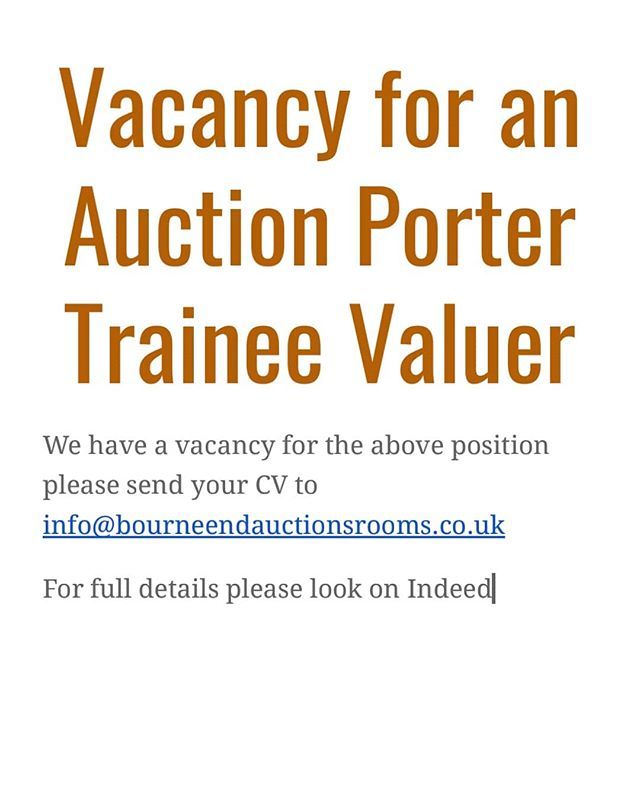 We have an exciting opening for the right candidate please look on our website news page or Indeed for full details.
#auctionvacancy #valuer #auctionporter #auctionjob #auctioncareer