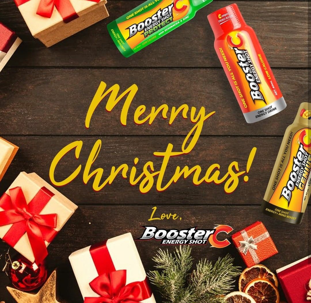 boostercshot's tweet photo. Paano liliwanag ang Pasko mo kung low-batt ka? #GetFullyCharged spirits with Booster C Energy Shot! No added sugar, for a boost of energy that won’t add to the holiday pounds.
#BoosterC #EnergyShot #EnergyBoost #Healthy #Holidays #MerryChristmas https://t.co/Va8ISNcv1t