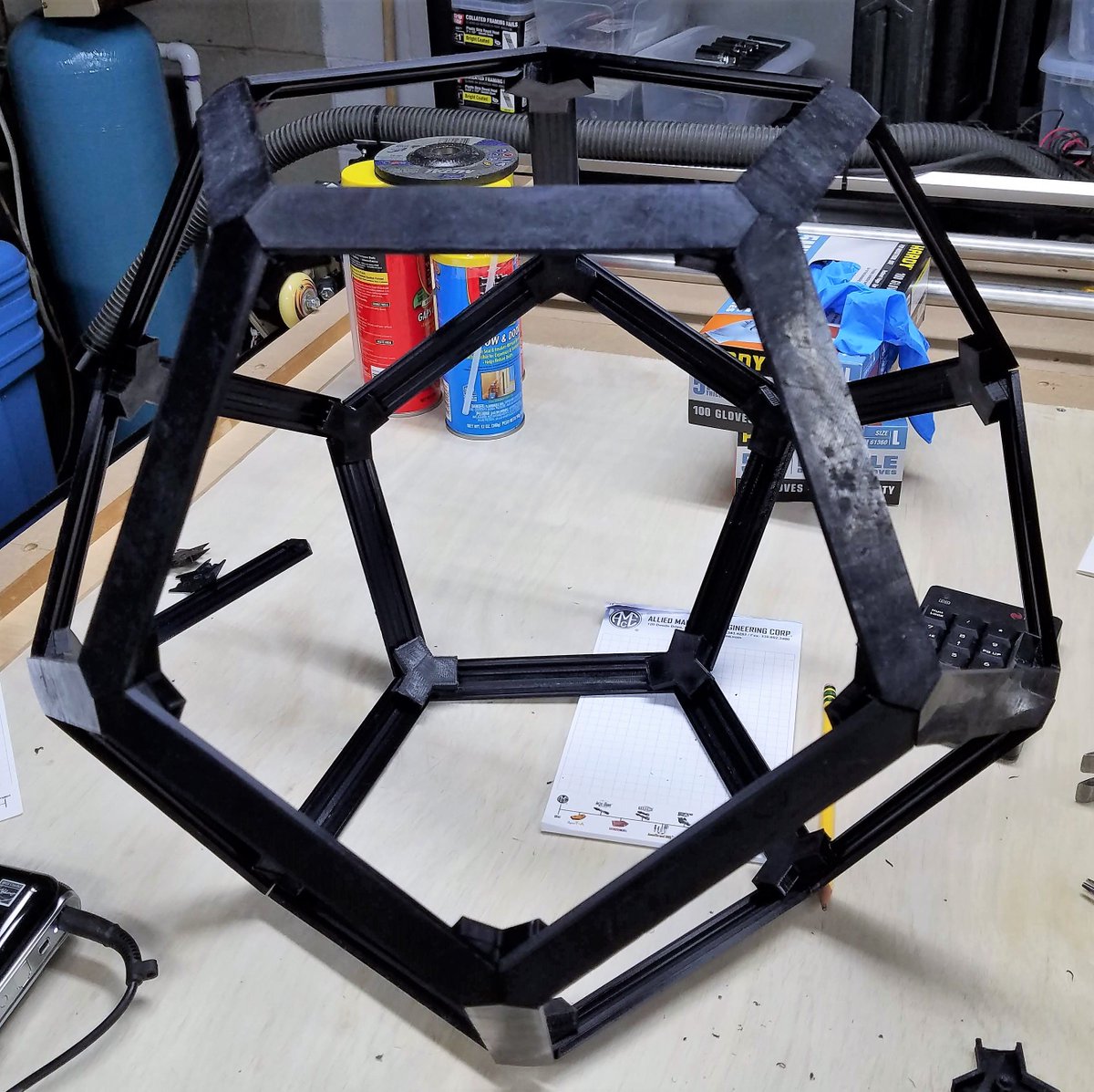Pix2Proto's tweet photo. Designed and #3Dprinted a #dodecahedron for @SteveDeWald ! Great project - looks amazing with all of the LEDs! Please excuse the mess! #dedec https://t.co/4hJ4vX3B1a