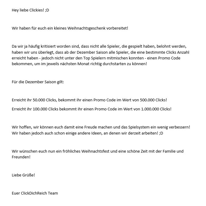 ClickDich_Reich's tweet photo. Ein kleines Weihnachtsgeschenk von uns an euch! :D

Frohe Weihnachten!😁🎄🎄 https://t.co/faK7c6bZcH
