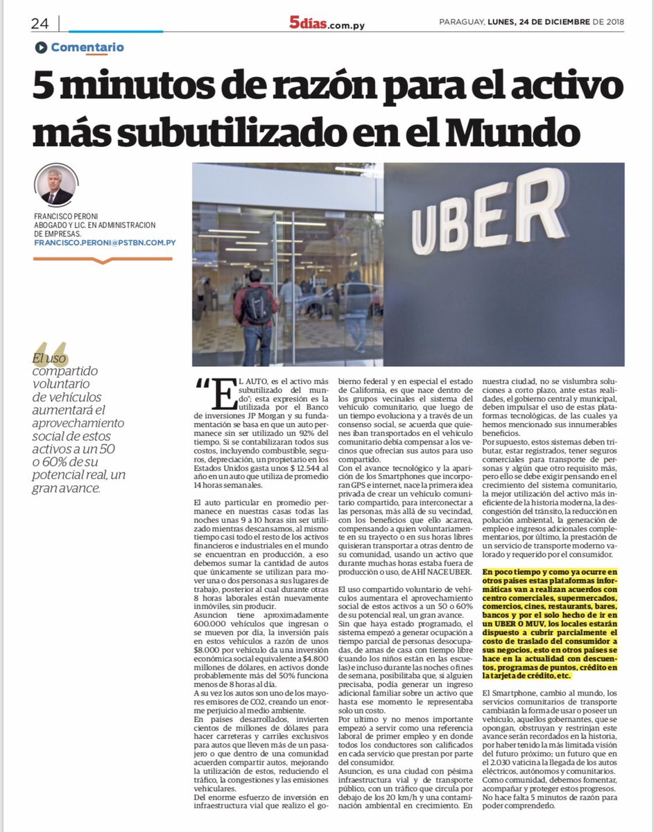 PanchoPeroni's tweet photo. Mi vision sobre el uso del auto como activo y el futuro de #Ubery #MUV . #AutonomousVehicles #paraguay @AsuncionMuni @Ferreiromario1 #congresoPY @pepomatiauda @carloszayasf @Bet0Rodriguez @SintoniaMotor @oscarspy @5diasPY https://t.co/3wtBEdqujb