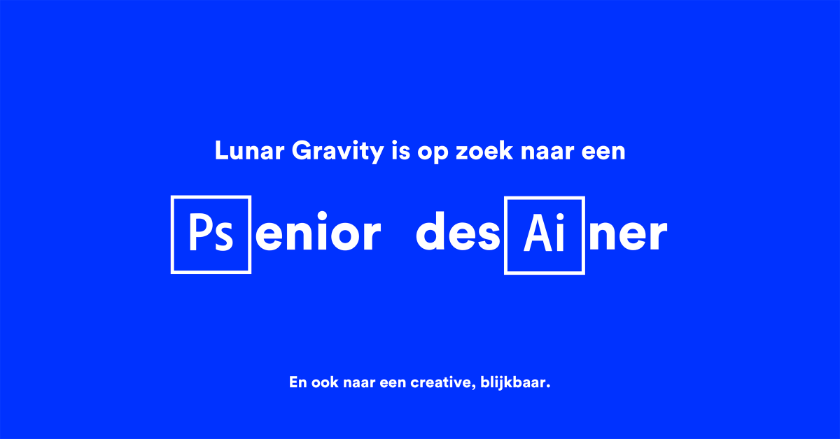 Wij zoeken een Senior Designer. Kan jij een creatievere visual bedenken voor deze vacature? Klik dan op de link en laat het ons weten!
lunargravity.be/jobs/vacature-…
