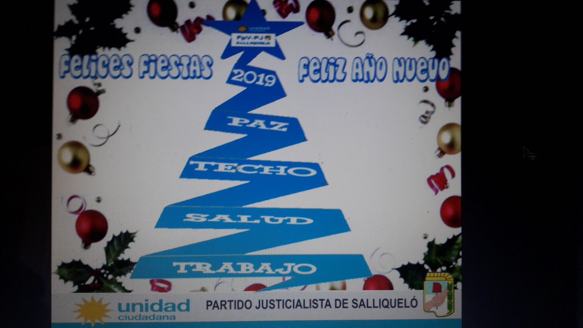 PJSALLIQUELO's tweet photo. El partido justicialista y Unidad Ciudadana desea un 2019 de reencuentro con paz, techo, salud y trabajo para todas las familias. https://t.co/mgzGelWPzE