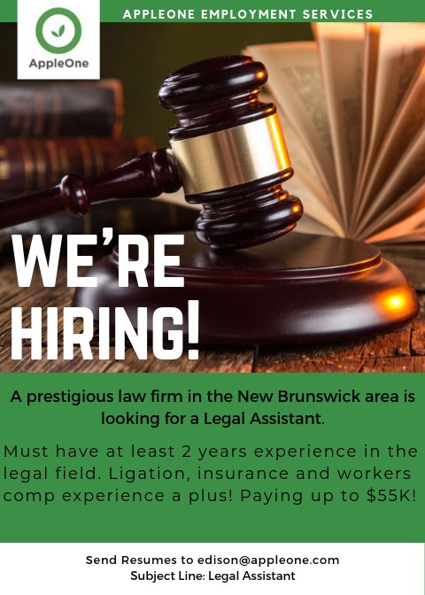 Seeking Legal candidates for a direct hire opportunity in the New Brunswick, NJ area. Previous experience in insurance defense litigation is a plus! #legaljobs #jobs #jobseekers #njjobs #hiring #nowhiring #jobopening #HireAllGraduates #jobsearch #jobhunt #careers #employment #HR