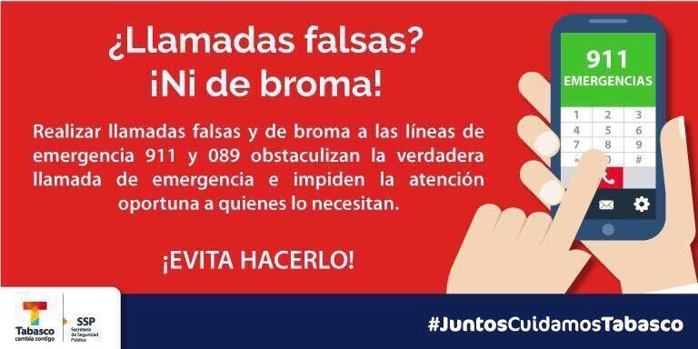 SSPCTabasco's tweet photo. Las llamadas falsas a números de emergencia no son juego, explica a tus hijos riesgos y cuándo utilizarlas #SSPtips https://t.co/FYqQeYmVGm