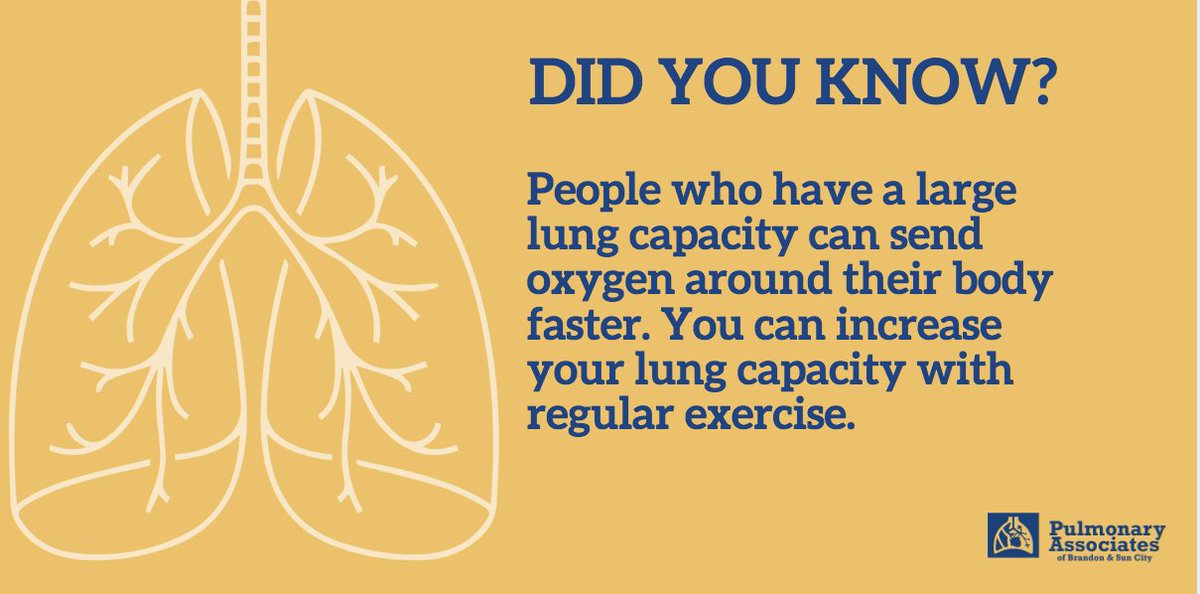 Fun Fact: People who have a large #lung capacity can send oxygen around their body faster. You can increase your lung capacity with regular exercise. #Pulmonary #TheMoreYouKnow