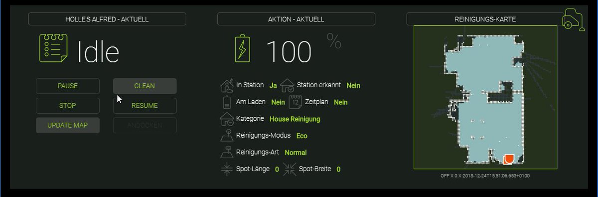 sauscharfXXL's tweet photo. Thanks to @openHAB and its awesome #HABPanel UI by @yschaus and modding from the community, i have now a working fully customized #smarthome solution for my #vacuumcleaner driven via API from @NeatoRobotics
#opensource #openhab https://t.co/X6epySh6Dp