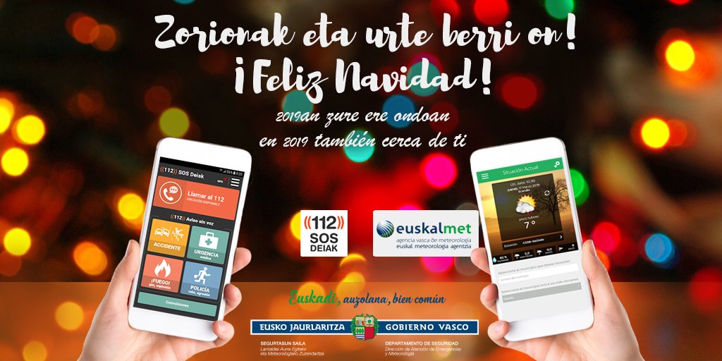 A todas las personas y servicios de emergencias que trabajáis estos días de fiesta os deseamos que paséis una Feliz Navidad.____ Egun hauetan lan egiten duten pertsona eta larrialdietako zerbitzu guztiei Zorionak opa dizuegu.#Zorionak2018