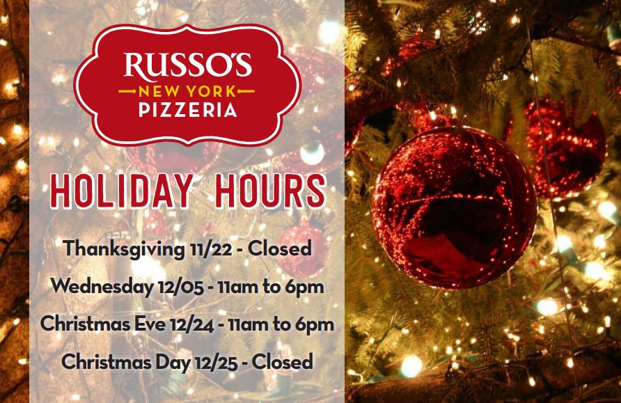 RussosBville's tweet photo. SPECIAL HOURS TODAY - Visit us before 6:00PM TODAY, we will close early in observance of of the Christmas holidays🎄🍕 https://t.co/3gLntmnoA8