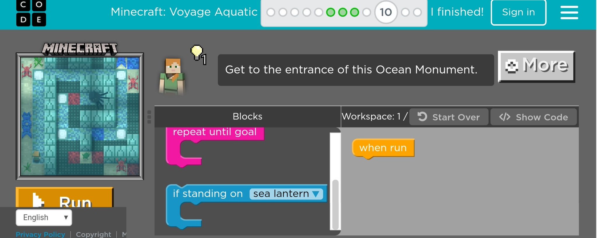 Code Org Minecraft Voyage Aquatic