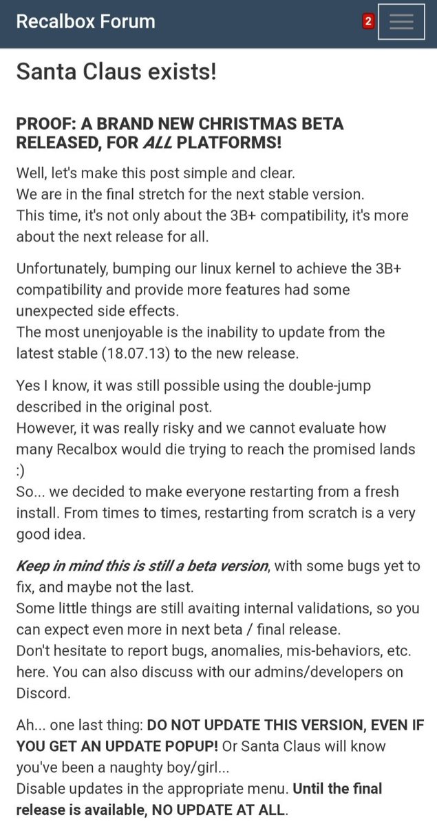 recalbox's tweet image. 🇫🇷🎅 LE PÈRE NOËL EXISTE ! 🎅
Une nouvelle version beta sort ce réveillon de Noël, mais pas QUE pour le Pi3B+... toutes les autres plateformes sont concernées ! On se rapproche à grands pas de la version finale...
Joyeux (beta) Noël à tous ! 🎅🎄🎁
#Recalbox #RetroGaming #Update