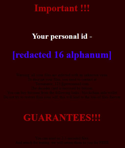 demonslay335's tweet photo. New variant of #LockCrypt 2.0 picked up on ID #Ransomware, extension " id-<random 16>.LyaS", note "How To Restore Files.hta" is really hard to read with that color scheme | https://t.co/h9GiqJguVi https://t.co/vgWHPKiPDy