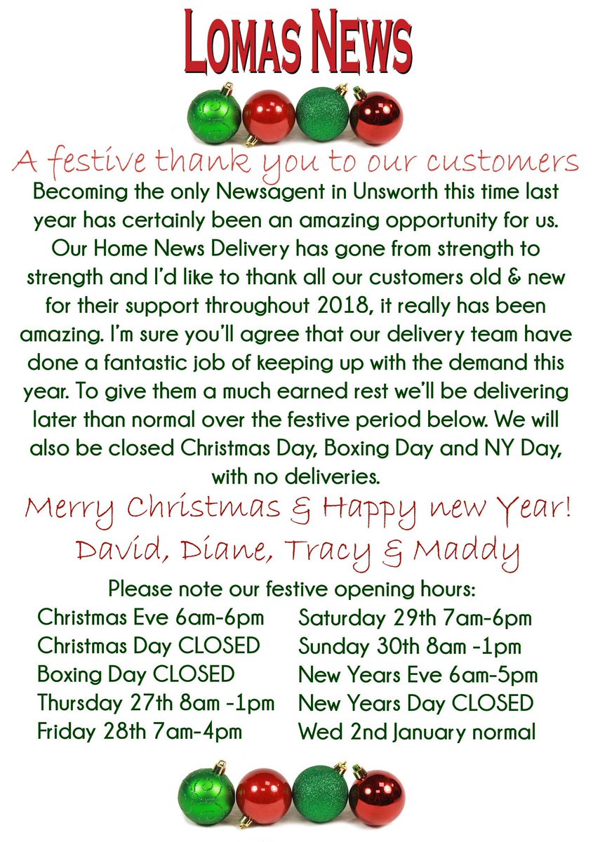 Well here we are on Christmas eve..... 
A little Thank you from us🎅
#Thankyou #Unsworth #Christmas #Newsagent #Homenewsdelivery