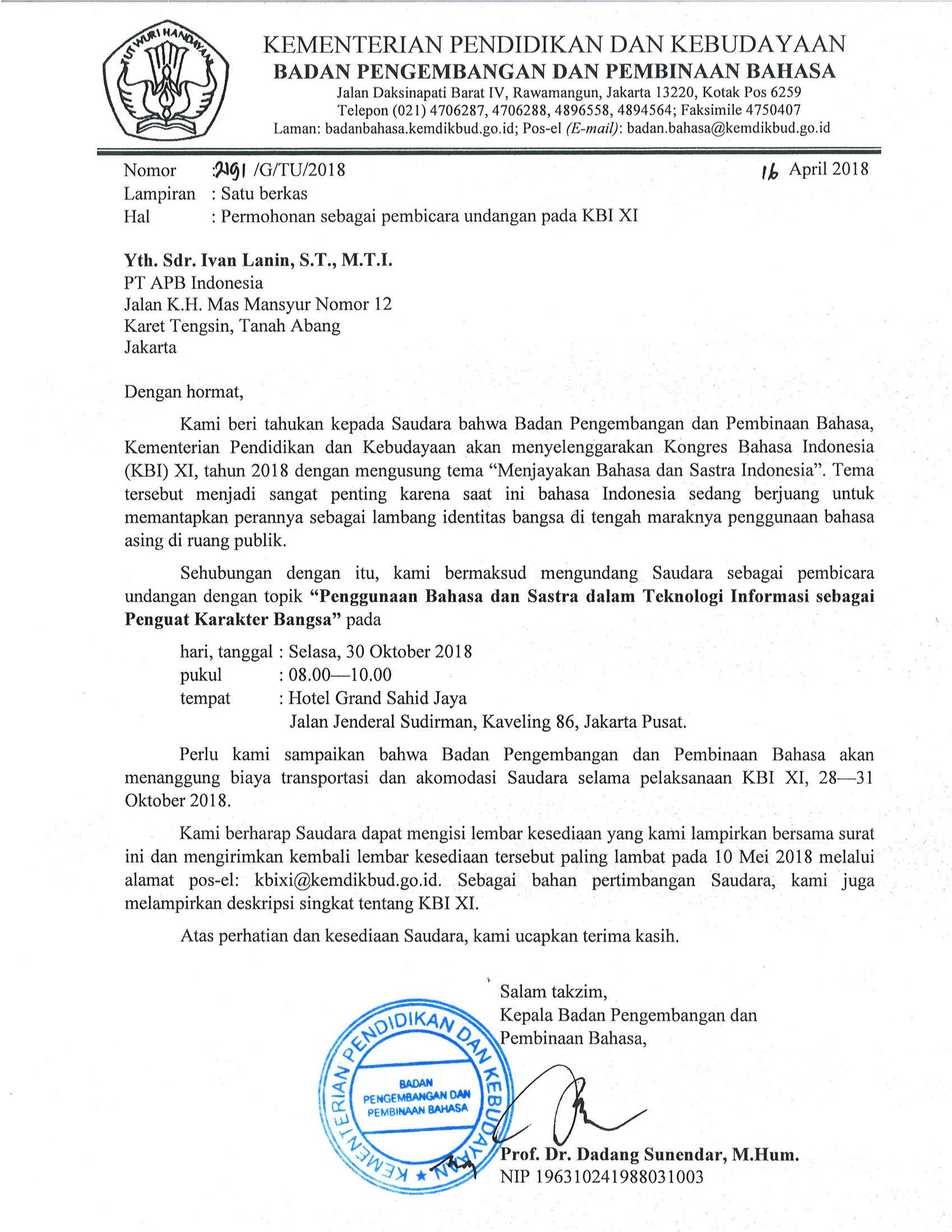 Ivan Lanin On Twitter Ini Contoh Surat Undangan Resmi Dari Badanbahasa Terima kasih BapakIbu sekalian sudah bersedia hadir.