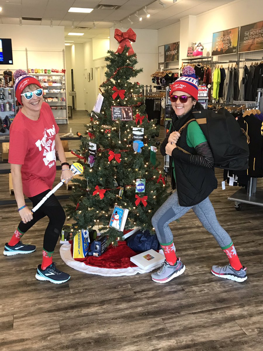 Katie and Amy are modeling our fantastic selection of last minute gift ideas. Brooks Ugly Sweater socks, GOODR sunglasses, The Stick, Fleet Feet running hats, Feetures socks, and much much more. #brooksrunning #goodr #feetures #thestick