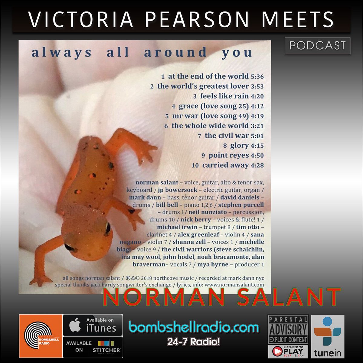 Monday’s 5pm-6pm EST bombshellradio.com

Victoria Pearson Meets....... Victoria Pearson chats to New York based Musician Norman Salant about his music inspirations and his his new album always all around you 

#Rock , #Radio,  #alternative, #I bombshellradio.com/victoria-pears…