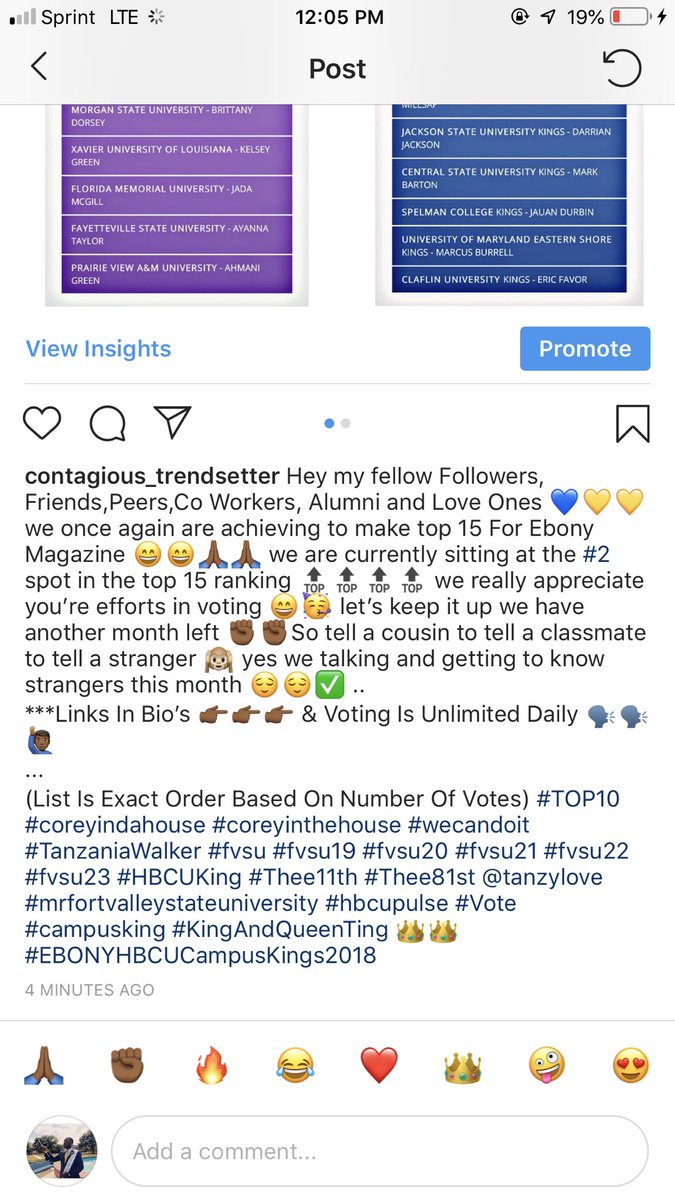 _TakeIII's tweet photo. List is in order by Votes , but voting will continue for a month ๐๐ Thanks In Advance ๐๐พ #TOP10 #coreyinthehouse #wecandoit #fvsu #fvsu19 #fvsu20 #fvsu21 #fvsu22 #fvsu23 #HBCUKing #Thee11th #Thee81st #hbcupulse #Vote #campusking #KingAndQueenTing ๐๐ #EBONYHBCUCampusKings2018 https://t.co/ytbIGIpmWY